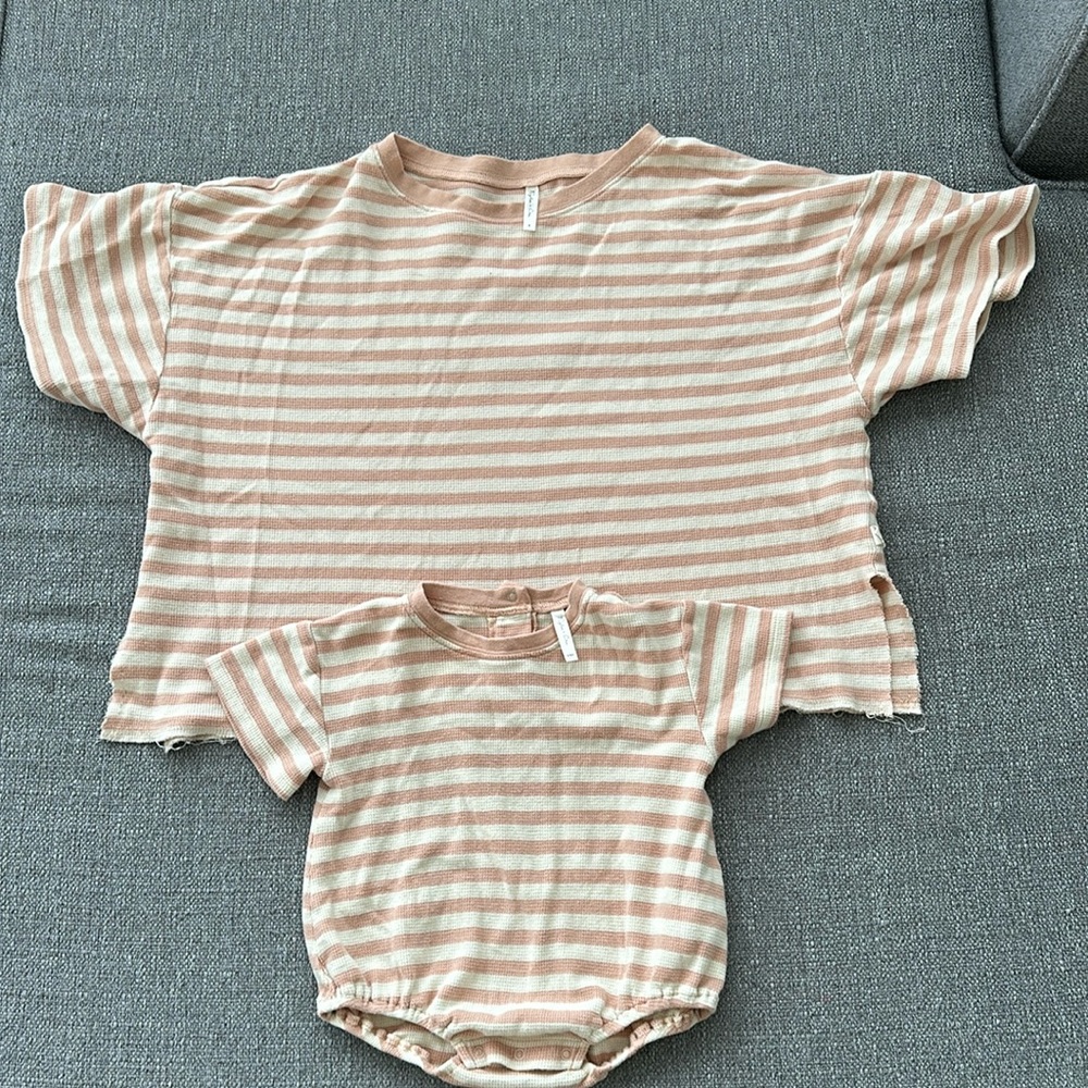 Mama + Mini Rylee + Cru Striped Shirt (Size Small) & Bubble Romper (Size 3-6 mo)